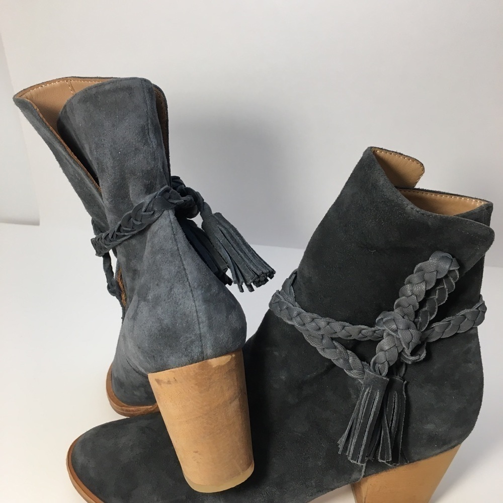 Anthropologie Huma Blanco Gray Suede Leather Ankle Boots Size 38 US 7 Braided - Picture 11 of 13
